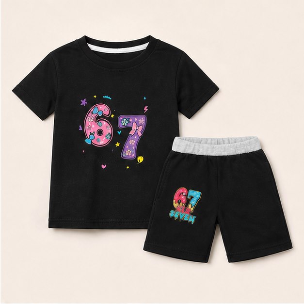 Graphic Tee & Denim Shorts Set product view